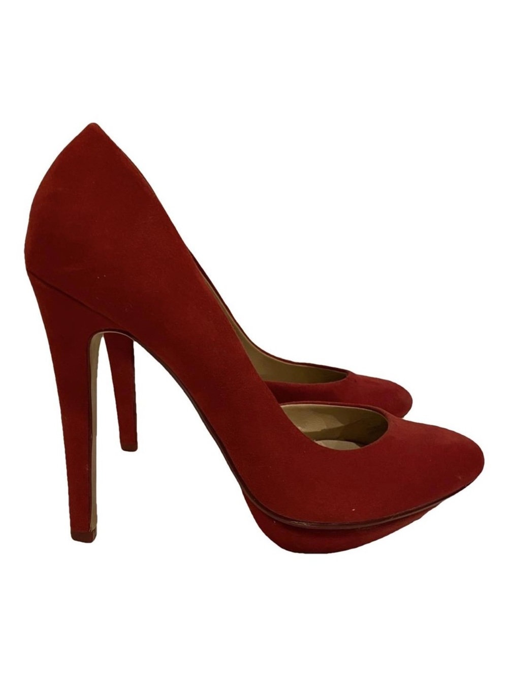 Red Suede High Heel Pumps - Women
